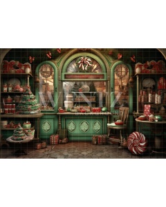 Fabric Photography Background Christmas Candy Shop / Backdrop 4537