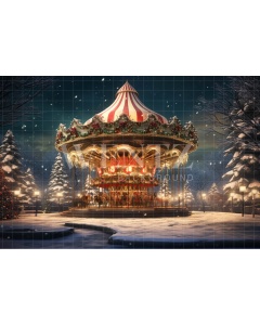 Fabric Photography Background Christmas Carousel / Backdrop 4540