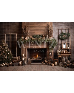 Fabric Photography Background Christmas Fireplace / Backdrop 4547