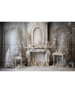 Fabric Photography Background Christmas Fireplace / Backdrop 4548