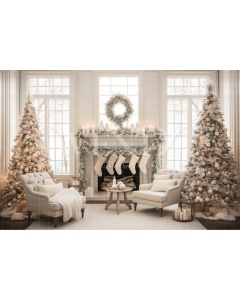 Fabric Photography Background Christmas Fireplace / Backdrop 4549