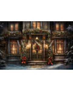 Fabric Photography Background Christmas House Front / Backdrop 4572