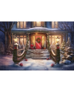 Fabric Photography Background Christmas House Front / Backdrop 4573