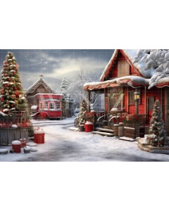 Fabric Photography Background Christmas Village / Backdrop 4577