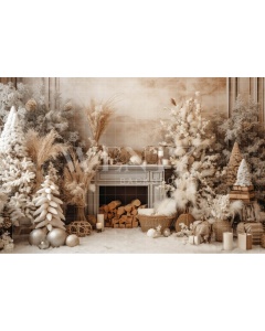 Fabric Photography Background Rustic Room with Fireplace / Backdrop 4590