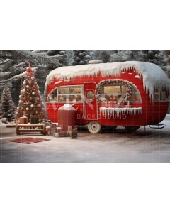 Fabric Photography Background Christmas Trailer / Backdrop 4606