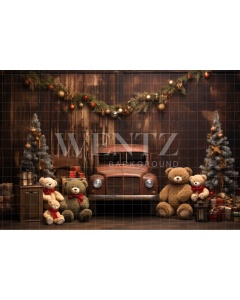 Fabric Photography Background Christmas Set with Teddy Bears / Backdrop 4607