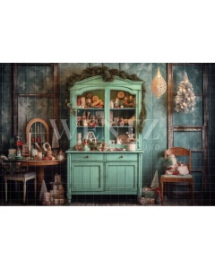 Fabric Photography Background Vintage Christmas Kitchen / Backdrop 4611