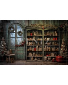 Fabric Photography Background Vintage Christmas Kitchen / Backdrop 4612