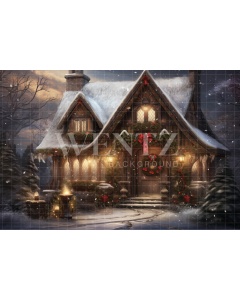 Fabric Photography Background Christmas House / Backdrop 4616