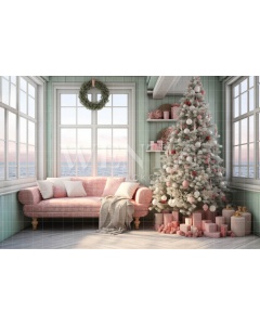 Fabric Photography Background Christmas Room with Sea View / Backdrop 4618