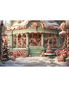 Fabric Photography Background Christmas Candy Shop / Backdrop 4623