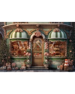 Fabric Photography Background Christmas Candy Shop / Backdrop 4624