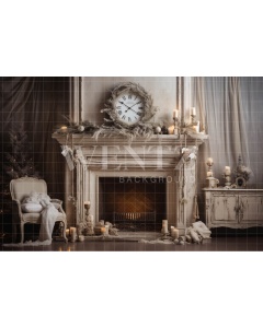 Fabric Photography Background Christmas Fireplace / Backdrop 4633