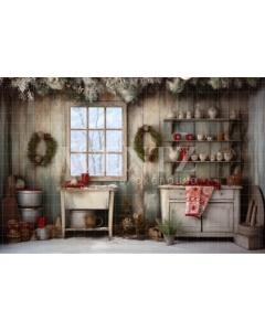 Fabric Photography Background Vintage Christmas Kitchen / Backdrop 4643