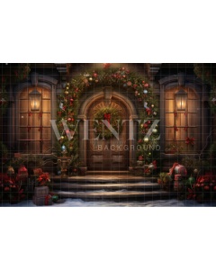 Fabric Photography Background Christmas House Front / Backdrop 4653