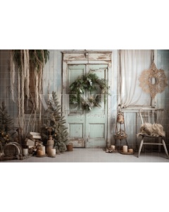 Fabric Photography Background Rustic Christmas Door / Backdrop 4655