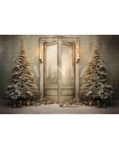 Fabric Photography Background Rustic Christmas Door / Backdrop 4656