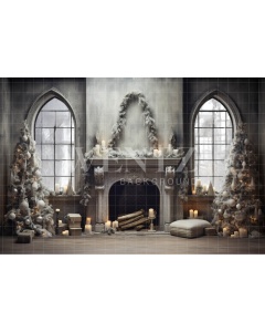 Fabric Photography Background Christmas Fireplace / Backdrop 4657