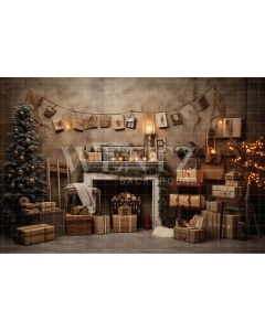 Fabric Photography Background Christmas Fireplace / Backdrop 4658