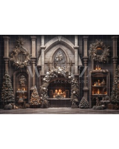 Fabric Photography Background Christmas Fireplace / Backdrop 4659