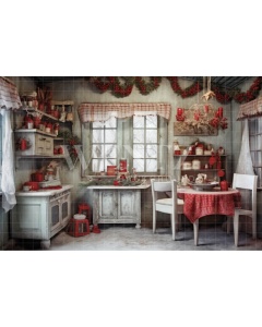 Fabric Photography Background Vintage Christmas Kitchen / Backdrop 4663