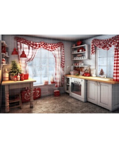 Fabric Photography Background Vintage Christmas Kitchen / Backdrop 4664