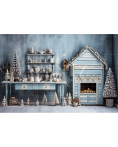 Fabric Photography Background Pastel Blue Christmas Kitchen / Backdrop 4665