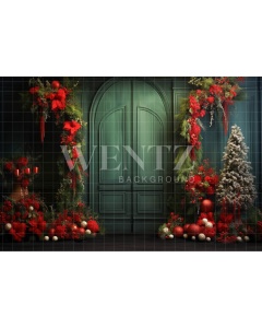 Fabric Photography Background Green Christmas Door / Backdrop 4671