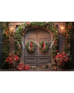 Fabric Photography Background Christmas Door / Backdrop 4672