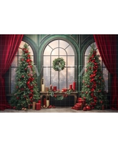 Fabric Photography Background Christmas Room with Window / Backdrop 4673