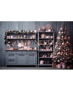 Fabric Photography Background Grey and Pink Christmas Kitchen / Backdrop 4678