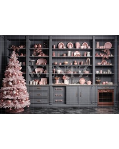 Fabric Photography Background Grey and Pink Christmas Kitchen / Backdrop  4679