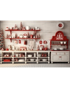 Fabric Photography Background Christmas Kitchen / Backdrop 4680