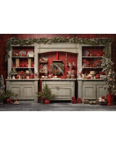 Fabric Photography Background Christmas Kitchen / Backdrop 4681