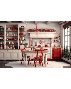 Fabric Photography Background Christmas Kitchen / Backdrop 4682