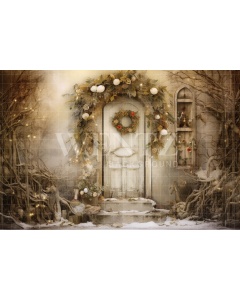 Fabric Photography Background Vintage Christmas Door / Backdrop 4687