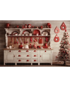 Fabric Photography Background Christmas Kitchen / Backdrop 4691