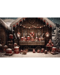 Fabric Photography Background Santa Claus House / Backdrop 4708