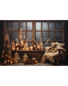 Fabric Photography Background Room with Teddy Bear / Backdrop 4693