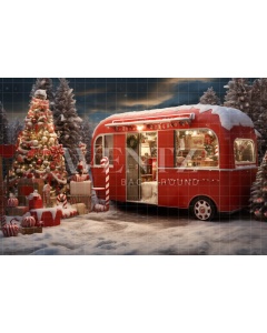 Fabric Photography Background Christmas Trailer / Backdrop 4712