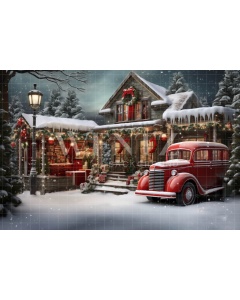 Fabric Photography Background Santa Claus House / Backdrop 4713