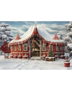 Fabric Photography Background Santa Claus House / Backdrop 4714