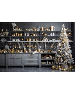 Fabric Photography Background Christmas Kitchen / Backdrop 4717