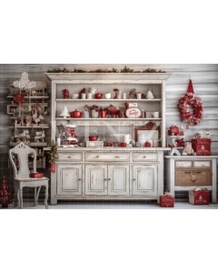 Fabric Photography Background Vintage Christmas Kitchen / Backdrop 4718