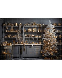 Fabric Photography Background Christmas Kitchen / Backdrop  4728