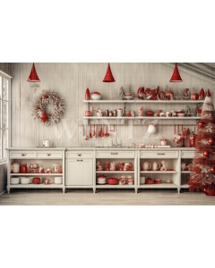 Fabric Photography Background Christmas Kitchen / Backdrop  4730