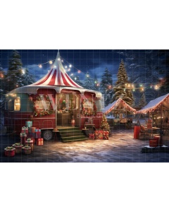 Fabric Photography Background Christmas Trailer / Backdrop 4731