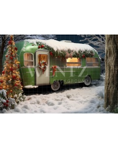 Fabric Photography Background Christmas Trailer / Backdrop 4735