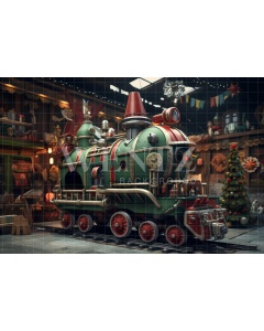 Fabric Photography Background Christmas Train / Backdrop 4736